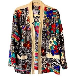 Vintage Matches Floral Abstract Colorful Print Blazer Size 10P